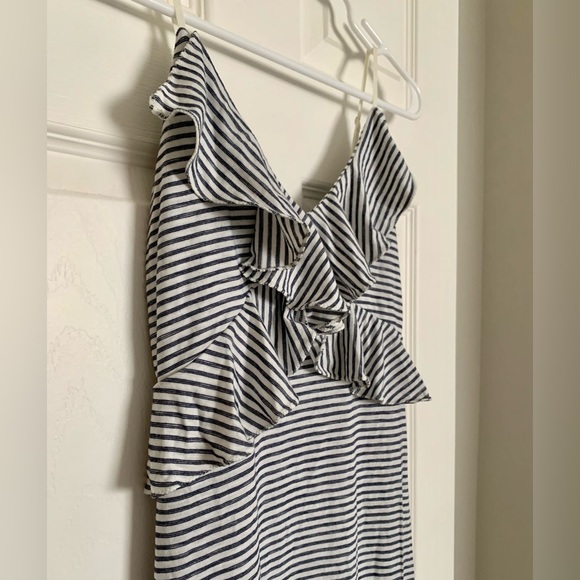 Striped Maxi Dress with Ruffled Bodice - Picture 3 of 9
